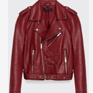 **SOLD!** Zara Woman Faux Vegan Leather Burgundy Red Jacket, Size Large